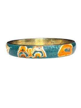 Vintage Bangle Teal Orange Colorful Bracelet Asian Inspired Cloisonné